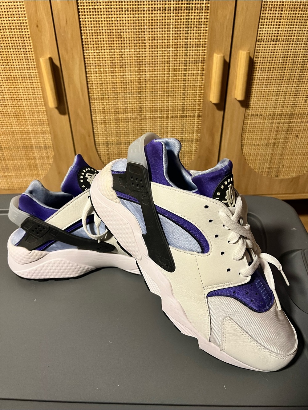 Nike Huarache White, Blue and Black Athletic Sneakers